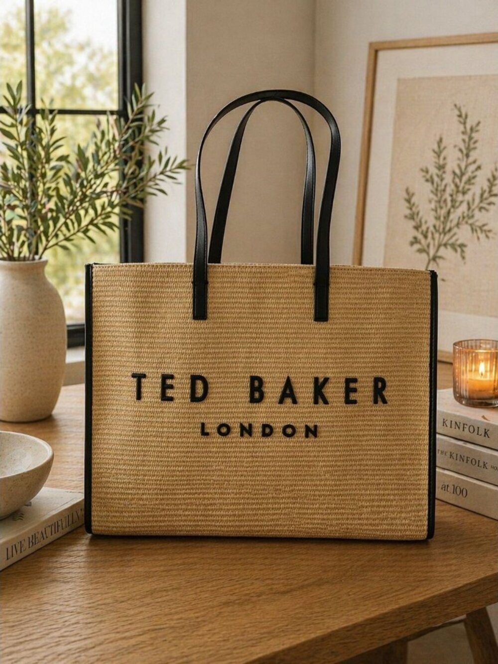 Ted Baker London Women's Icon Raffia Tote Bag W/ Ted Baker Embroidered Logo NWT